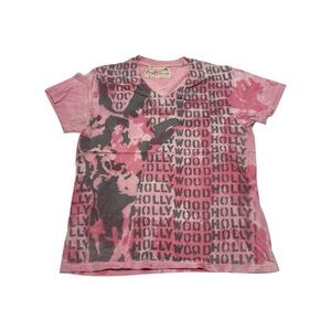 Vintage 2000s Pink Tie Dye Hollywood V Neck T-Shirt Women’s Size Medium Giraffe